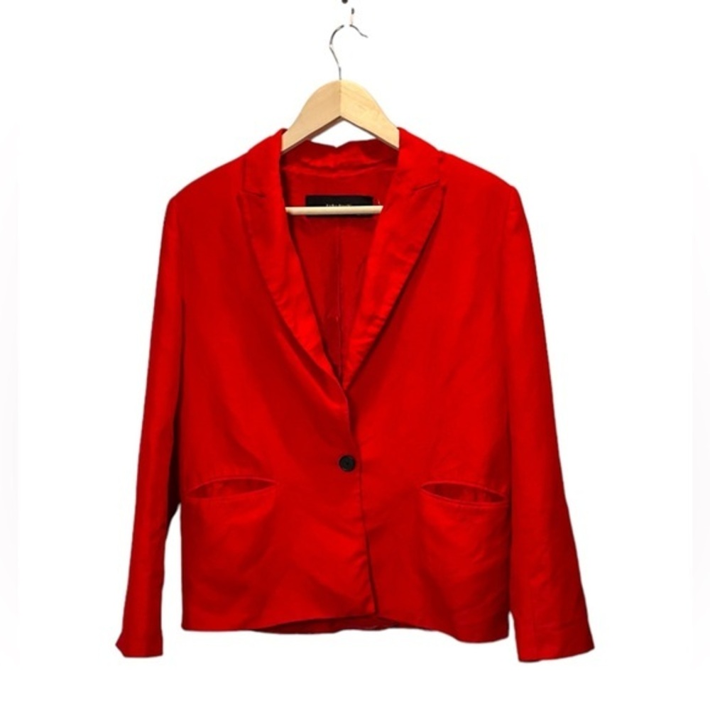 Zara red linen blazer single‎ button knotched collar twill Valentine’s Day